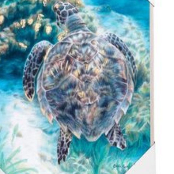 Carla Kurt "Into The Deep Ocean Sea Turtle" Wood Framed Painting Wall Art NWT - Picture 5 of 11